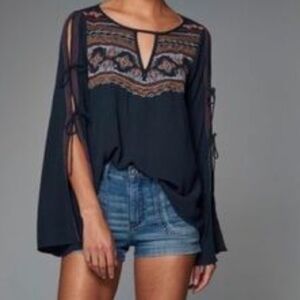 Abercrombie & Fitch Black Embroidered Blouse